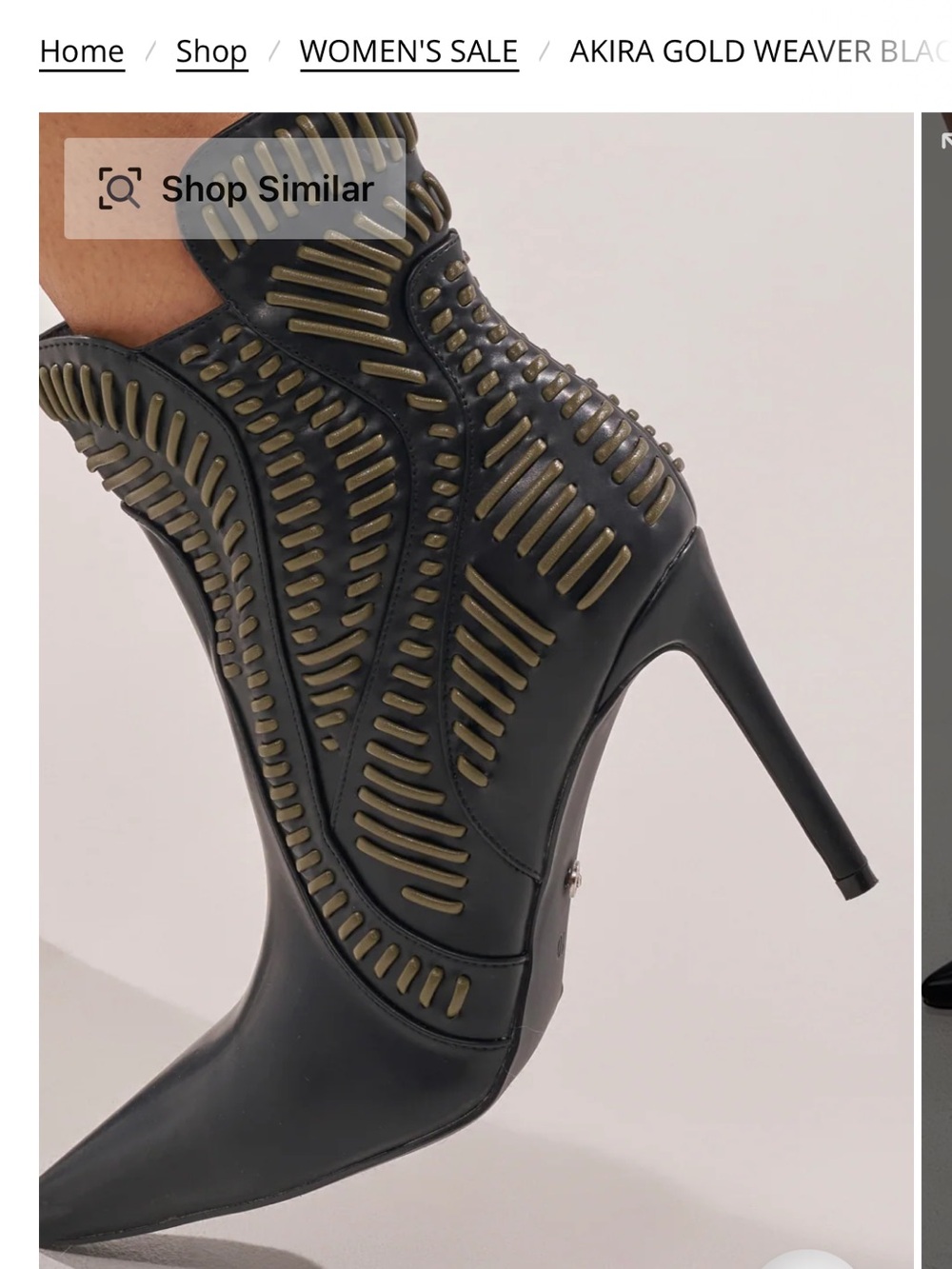 AKIRA Black Ankle Boots with Gold Braided Trim